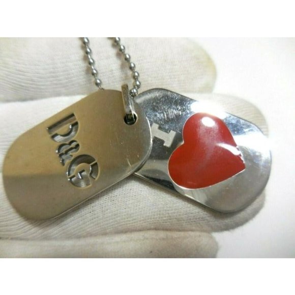 Dolce & Gabbana Red Enamel Chrome Dog Tag - Picture 2 of 7